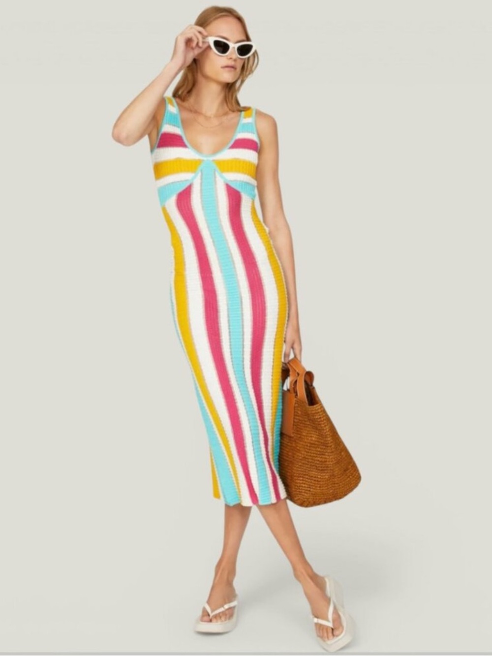 Solid & Striped Aubrey Textured Stripe Midi Dress